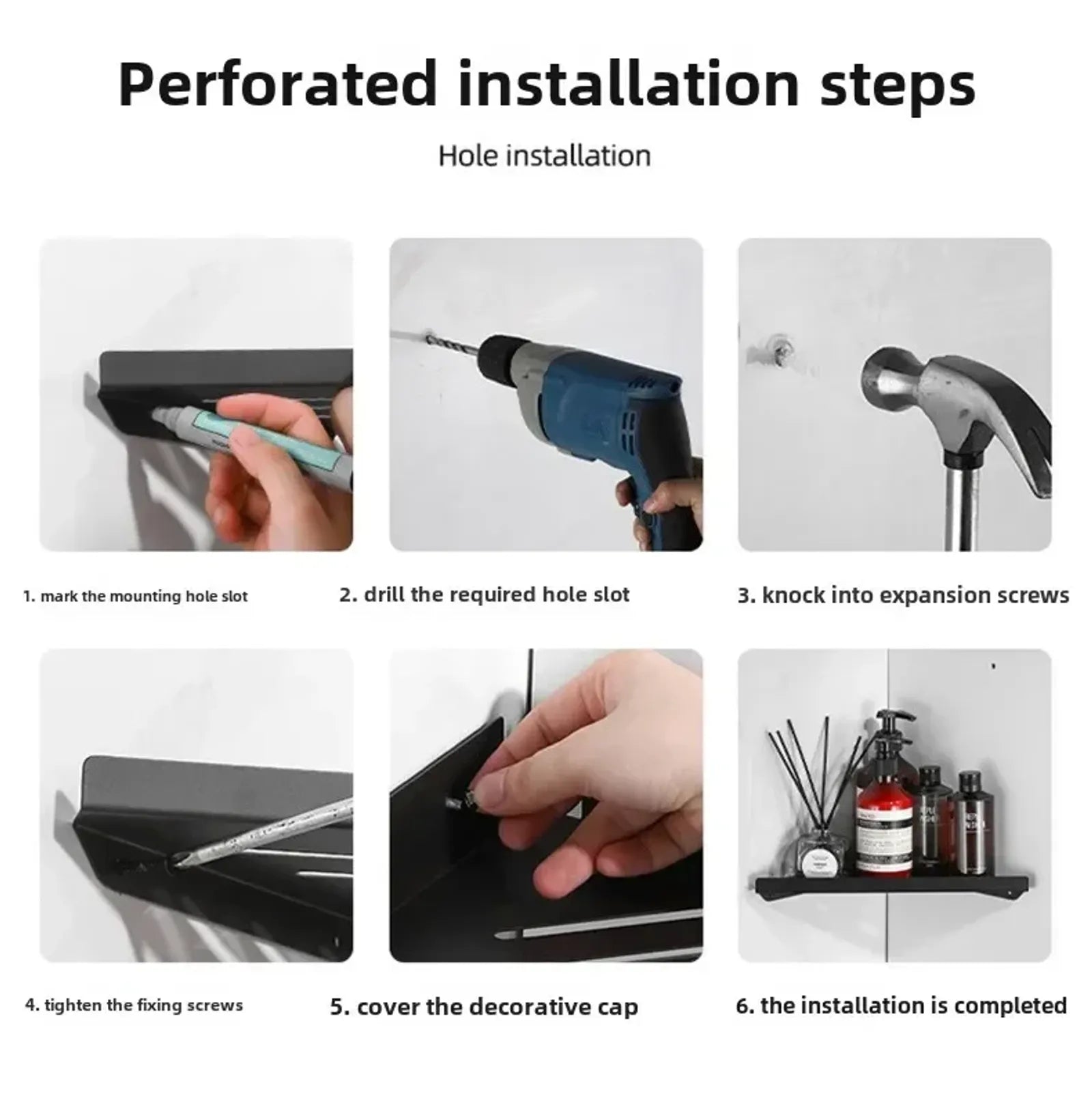 Wall-Mounted Triangle Drain Shelf with Hooks