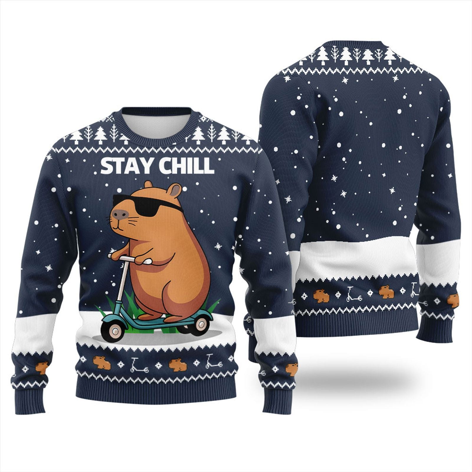Stay Chill Capybara Riding Scooter Print Sweatshirt
