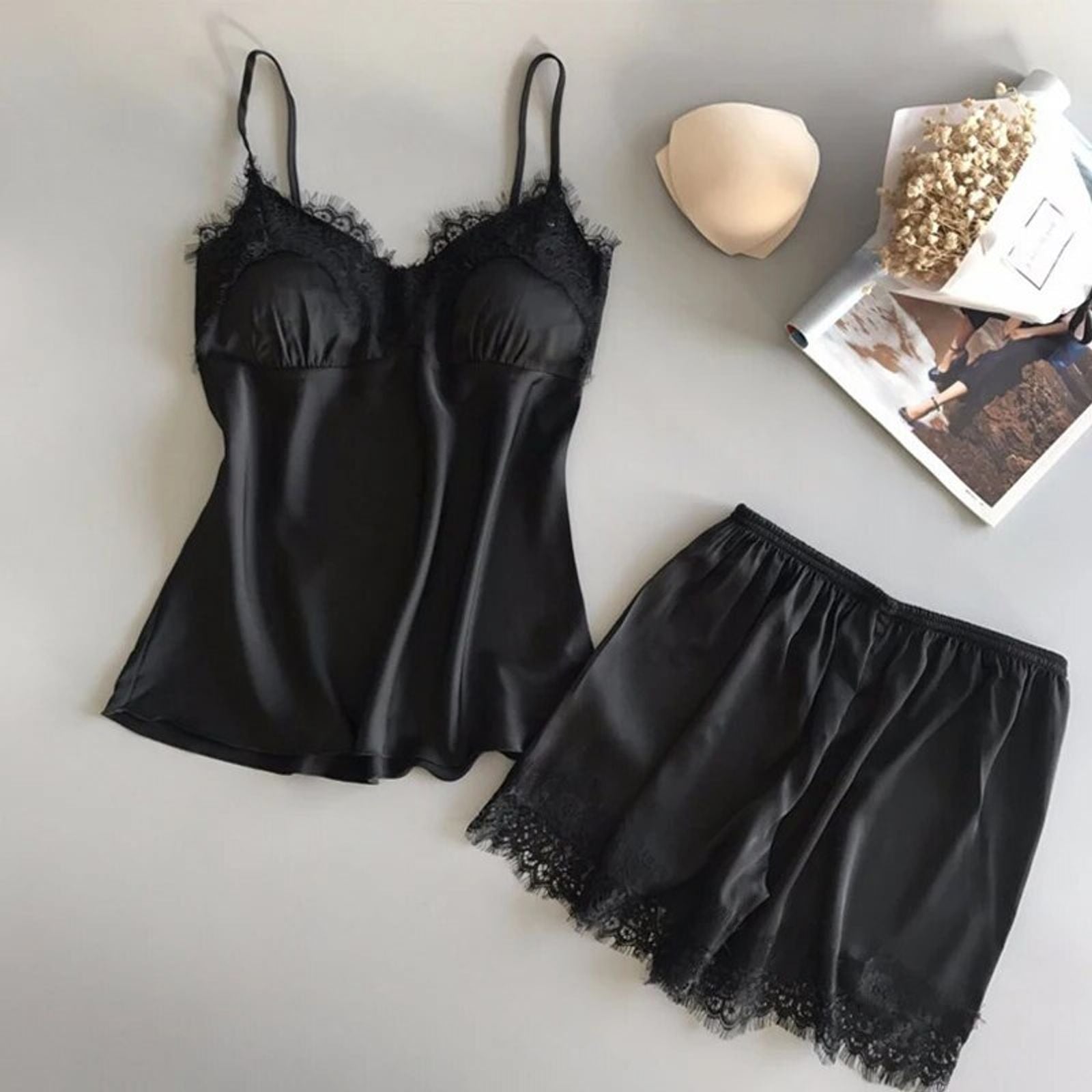 Women’s V-Neck Lace Pajama Suit with Shorts
