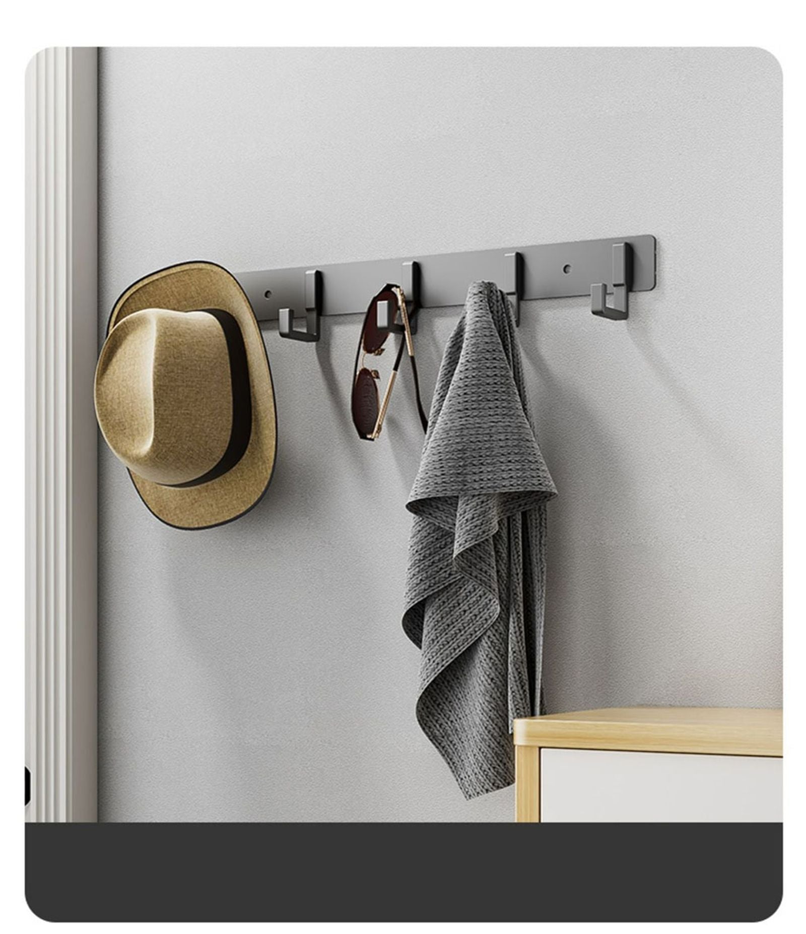 Heavy Duty Wall Coat Rack with Black Hooks