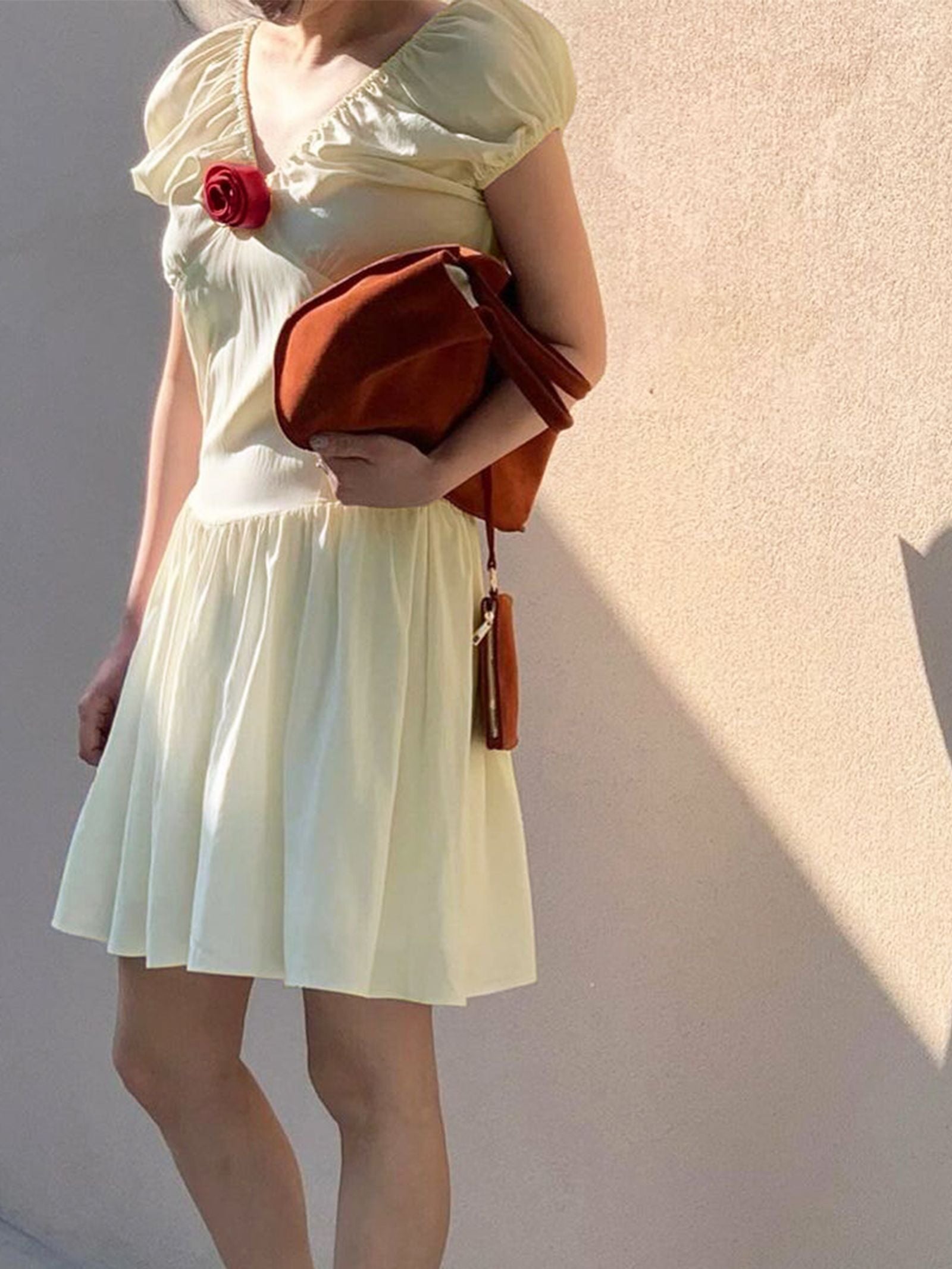 Women's Summer Casual Slim Dress with Puff Sleeves