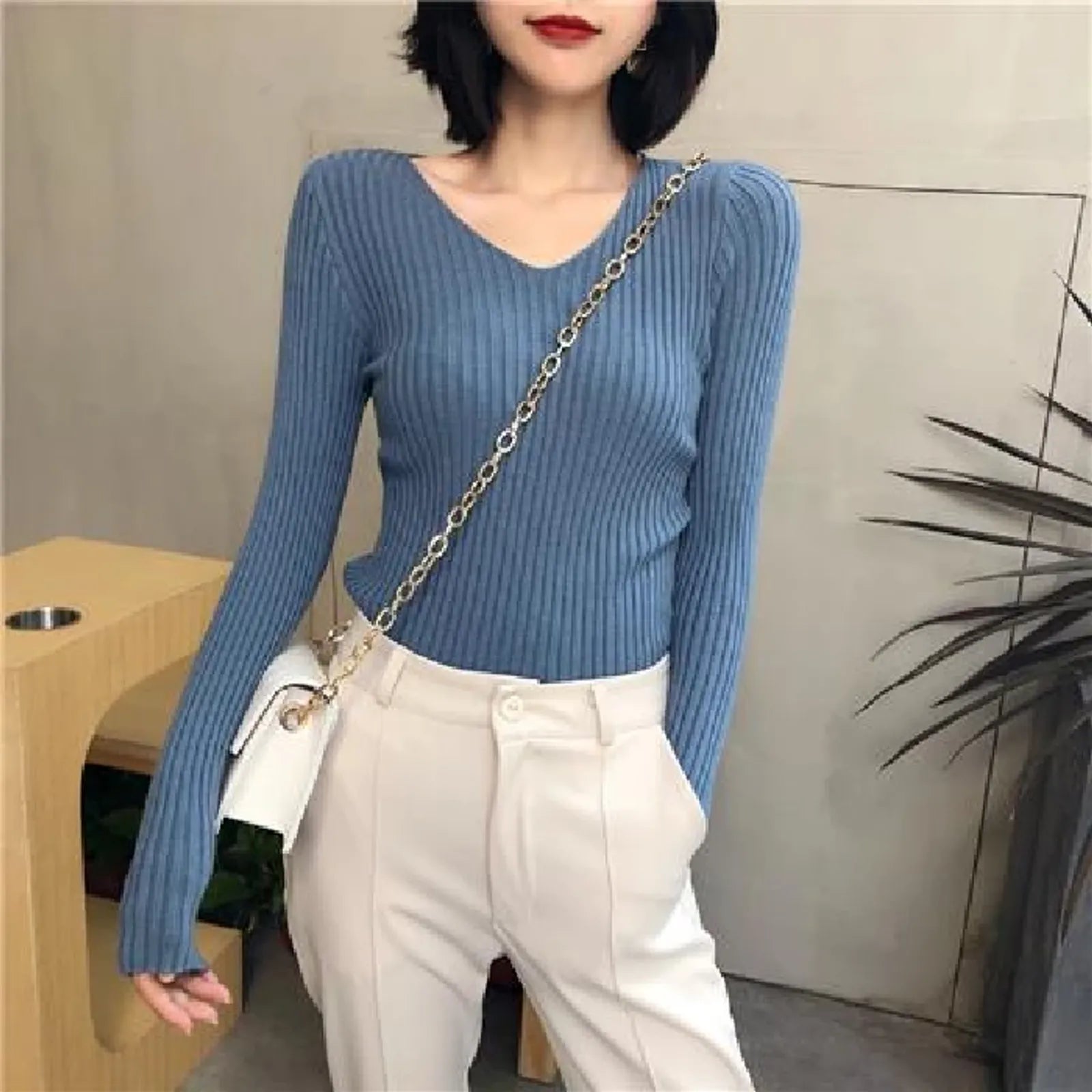 Women’s Knitted V-Neck Pullover Sweater