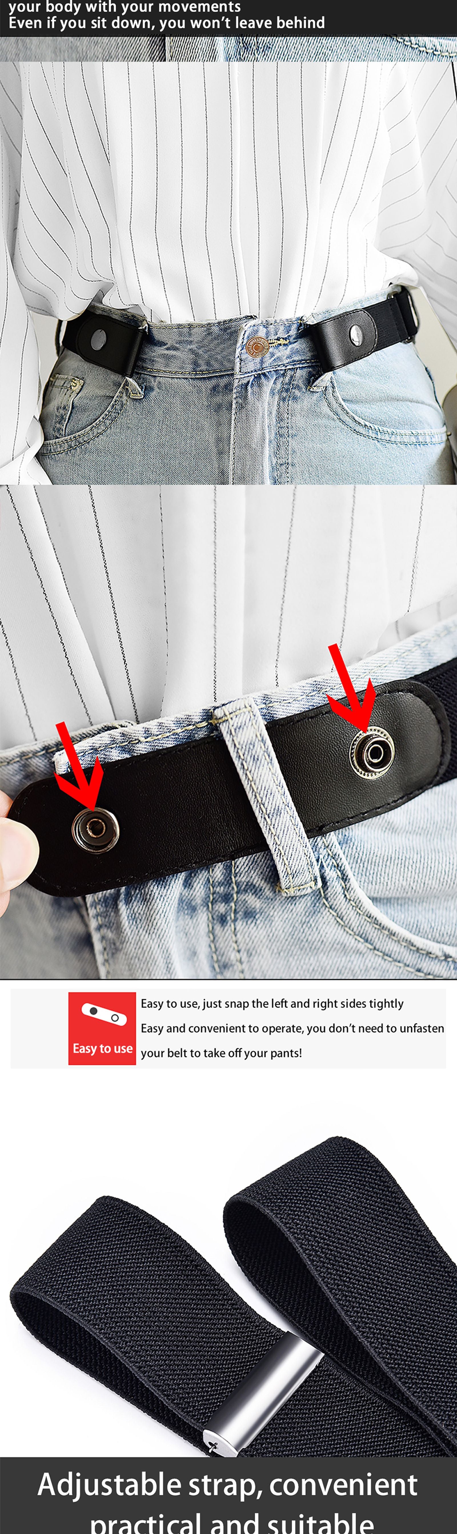 Adjustable Stretch Waist Belt - No Buckle Design