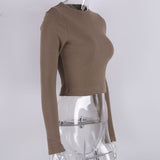 Women’s Ribbed O Neck Long Sleeve Cropped Top