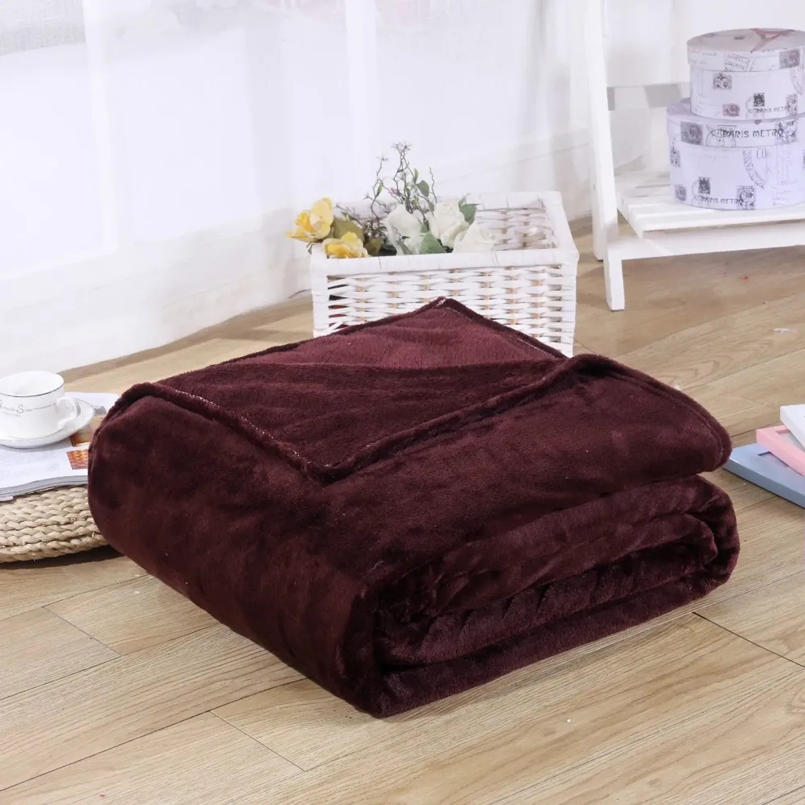 Soft Coral Fleece Flannel Blanket in Blue and Pink