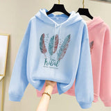 Women's Feather Printed Hoodies - Plus Velvet Casual Sweatshirt