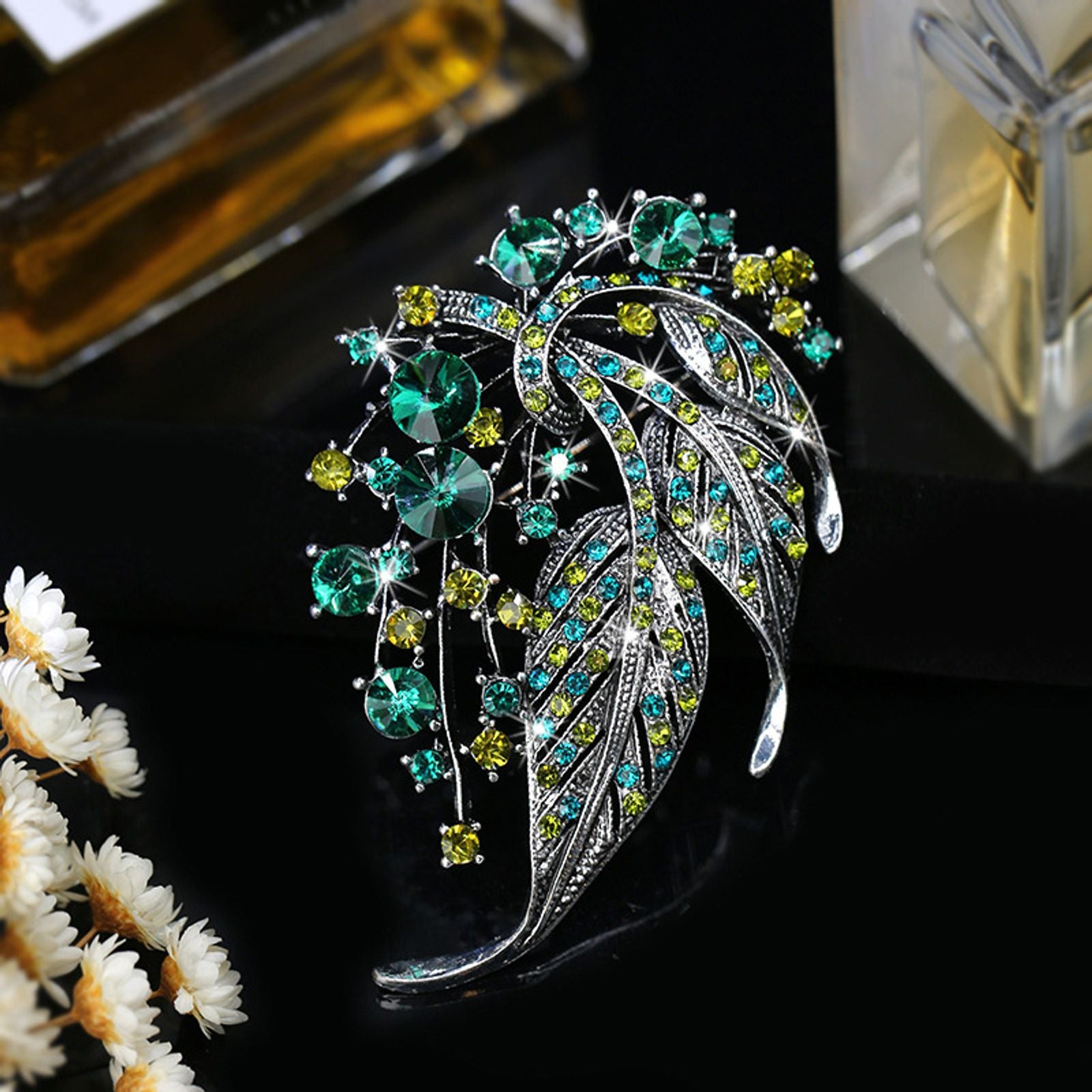 Elegant Colorful Hollow Leaf Brooch for Women