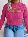 Plus Size Solid Color Cutout Knit Sweater for Women