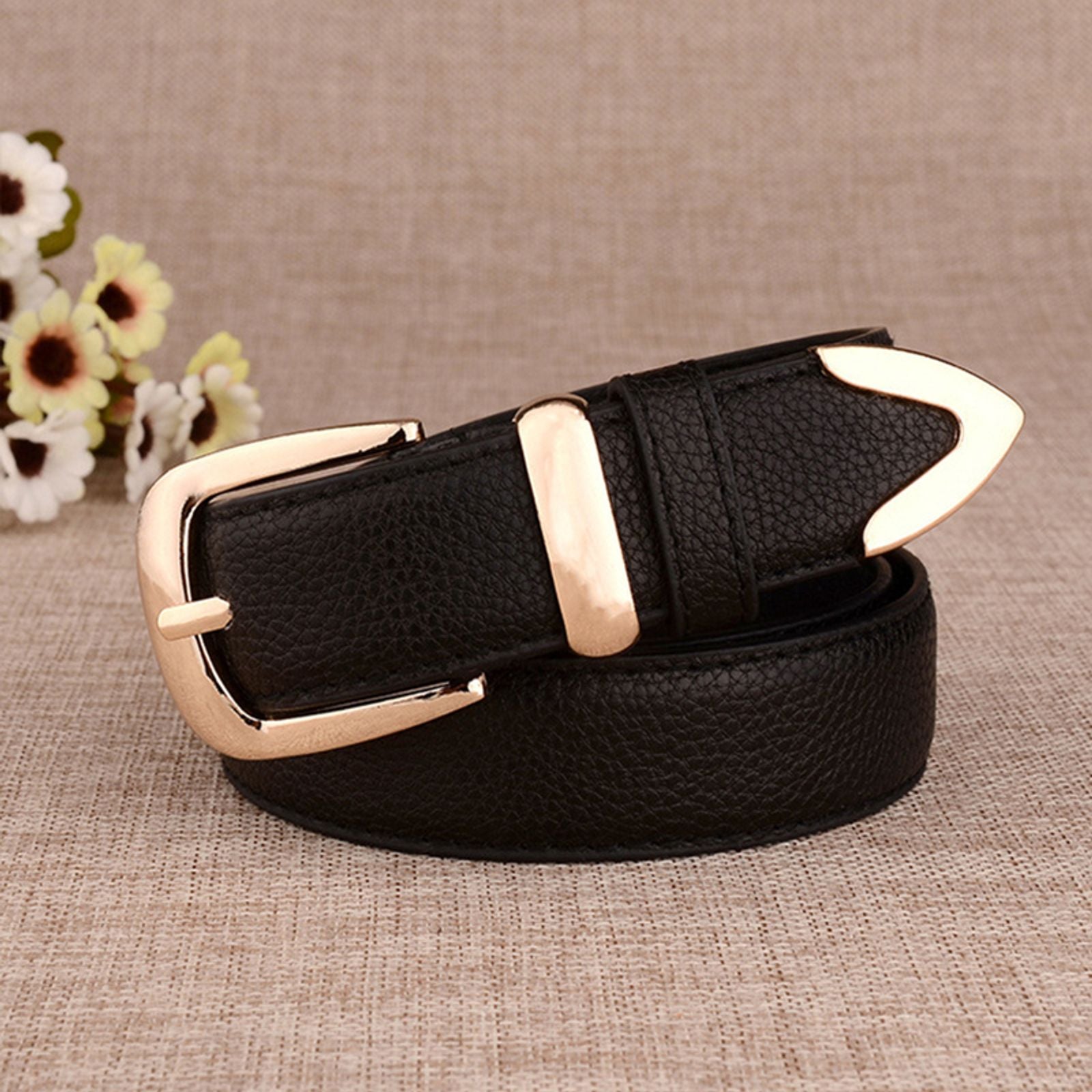 Women’s Genuine Leather Belt with Gold Buckle