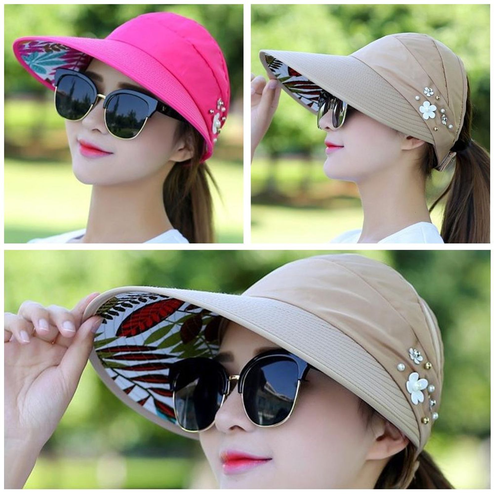 Womens Summer Wide Brim Foldable Sun Hat - Anti-UV Visor