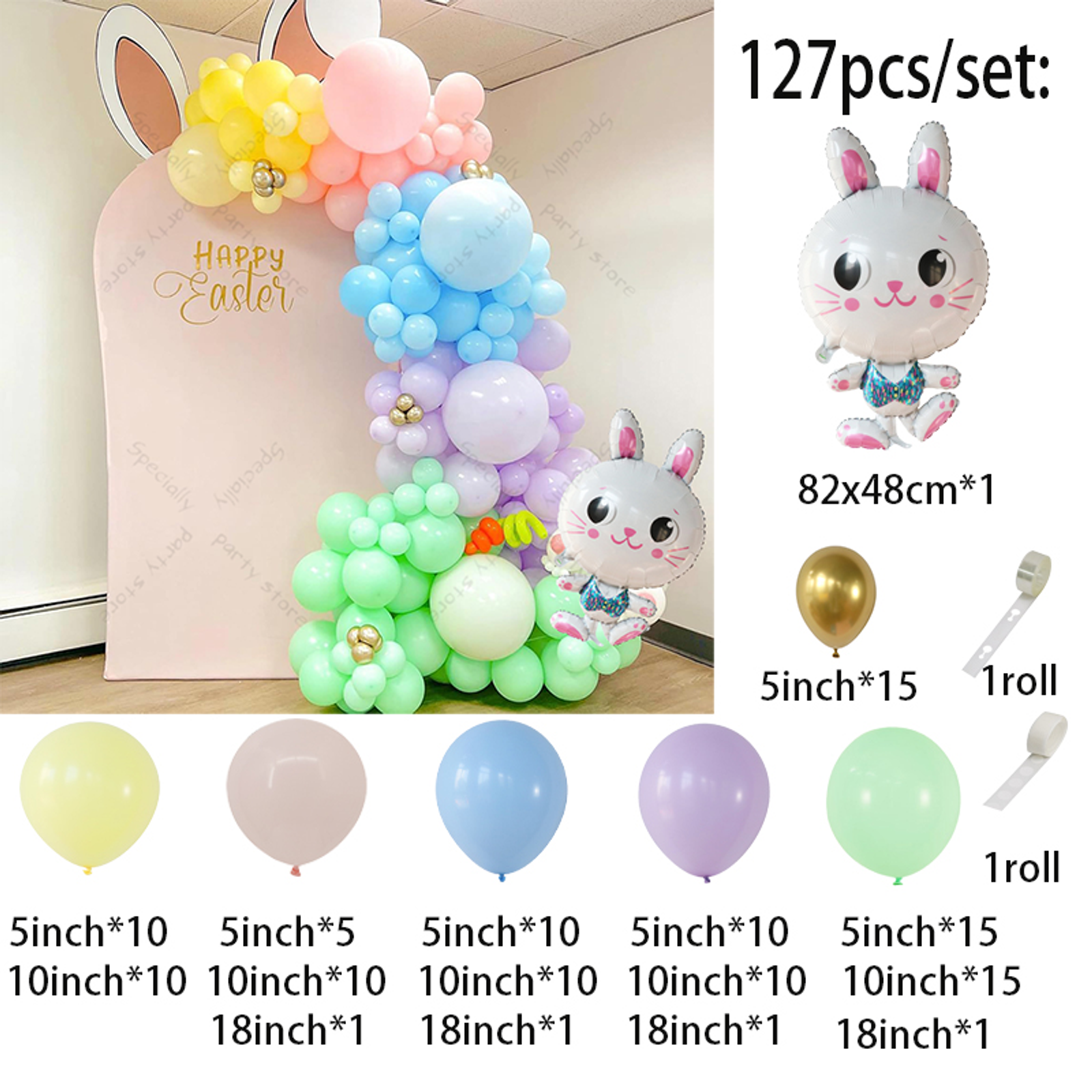 Cartoon Rabbit Foil Balloon Garland Kit for Easter