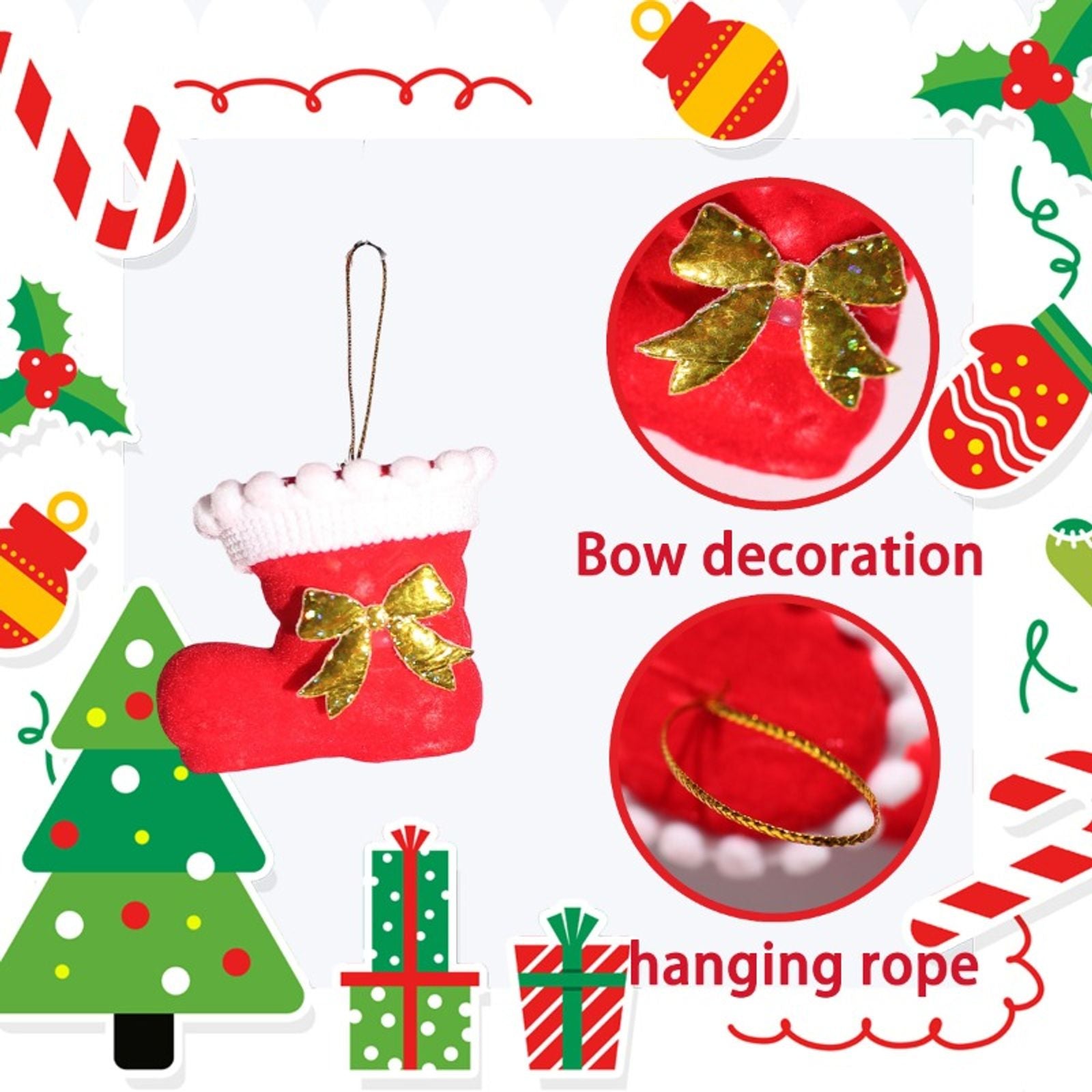 Christmas Socks Ornaments for Tree and Fireplace Decorations