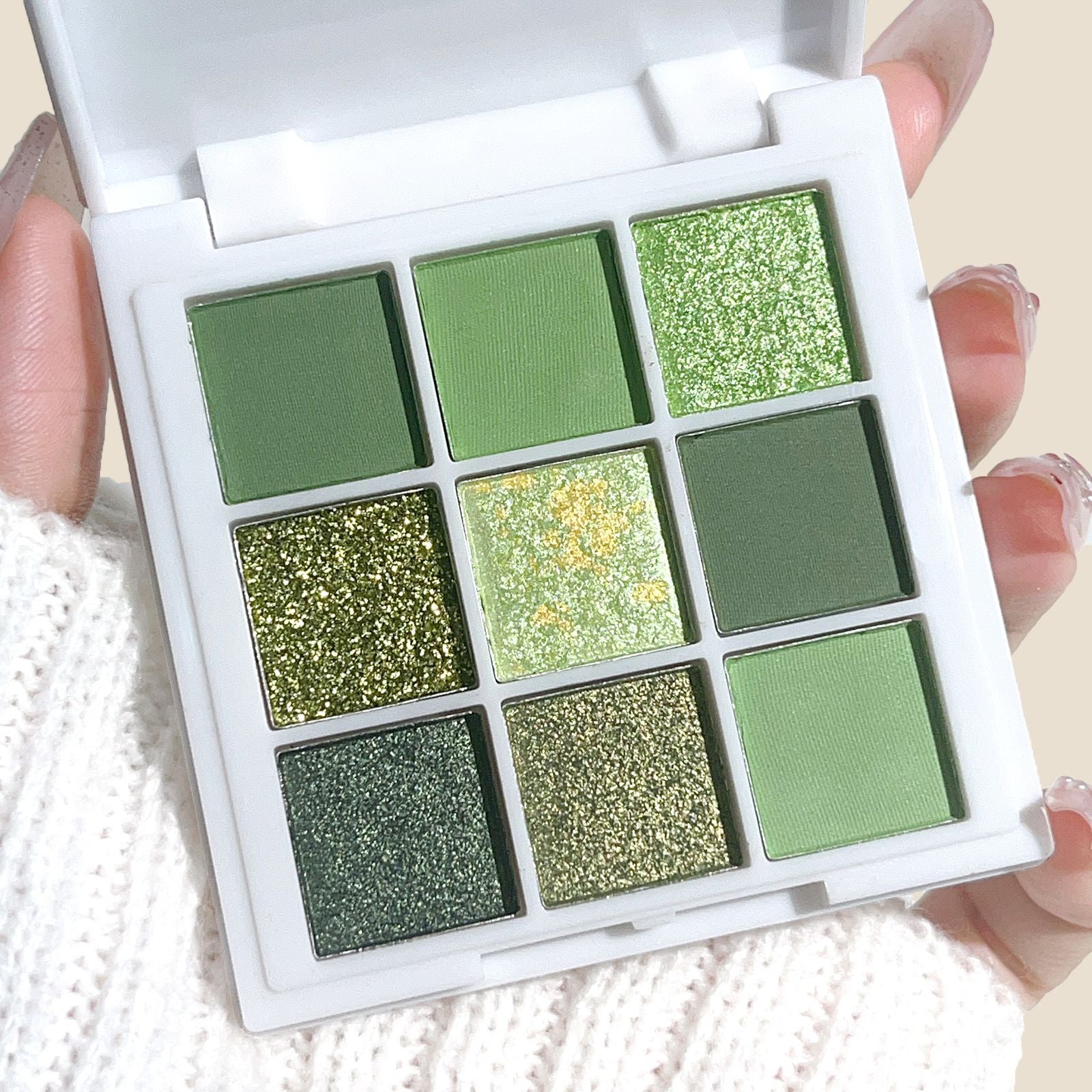 9-Color Eyeshadow Palette in Green and Gold Tones