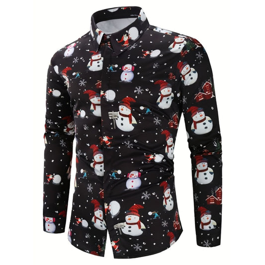 Men's Christmas Elk Graphic Long Sleeve Shirt