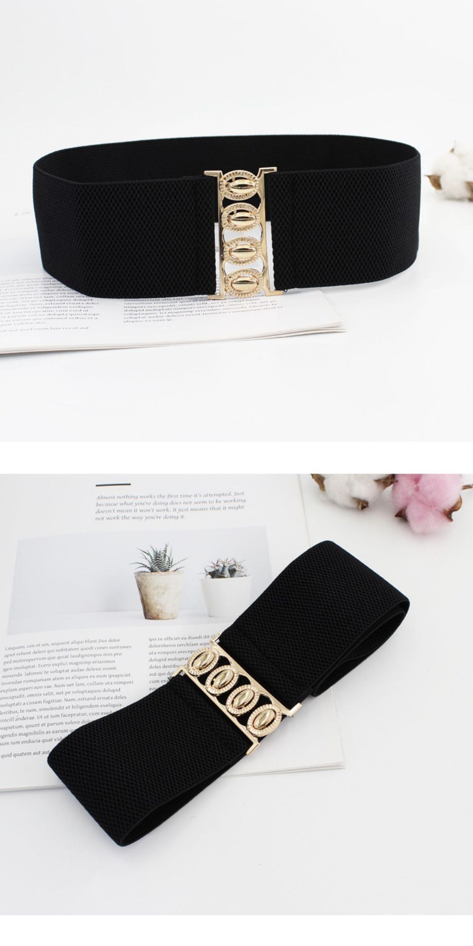 Women's Versatile Wide Belt with Golden Buckle