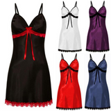 Women's Silk Imitation Lace Bow Strap Nightgown