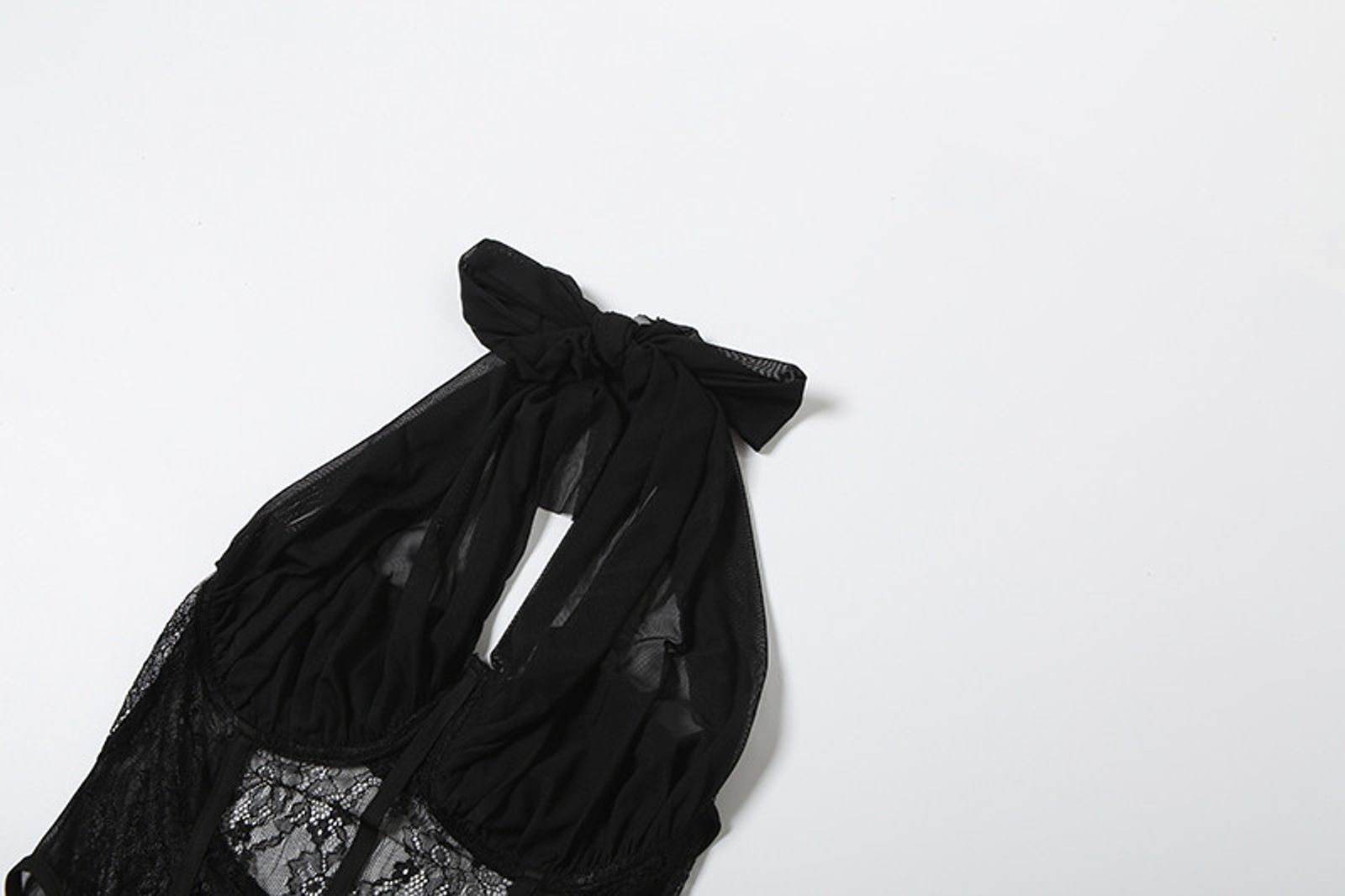 Mesh Patchwork Bodysuit - Halter Low-Neck Backless