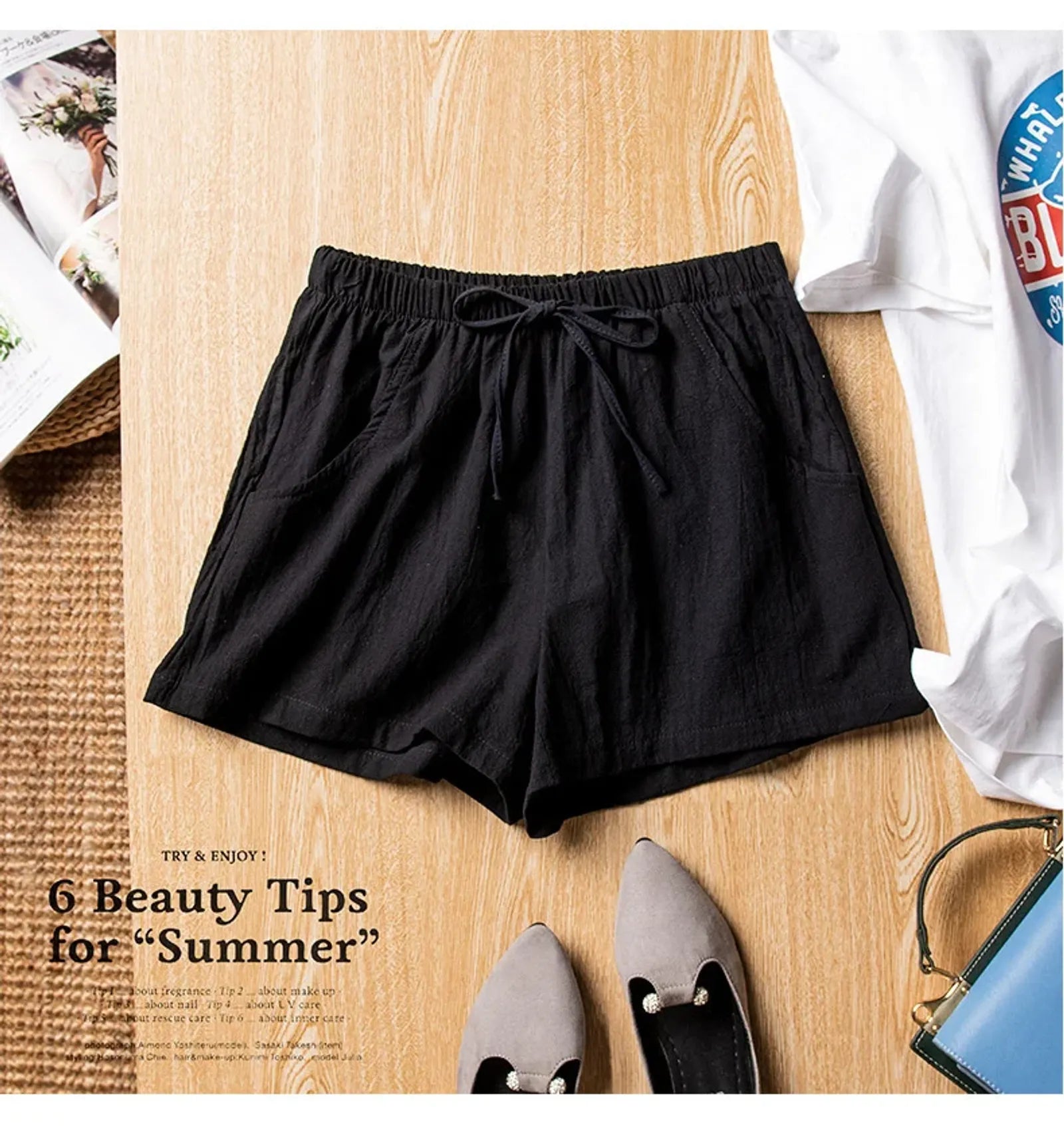 High Waisted Casual Linen Shorts for Women