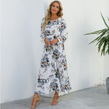 Women’s Bohemian Floral Maxi Dress with Full Sleeves