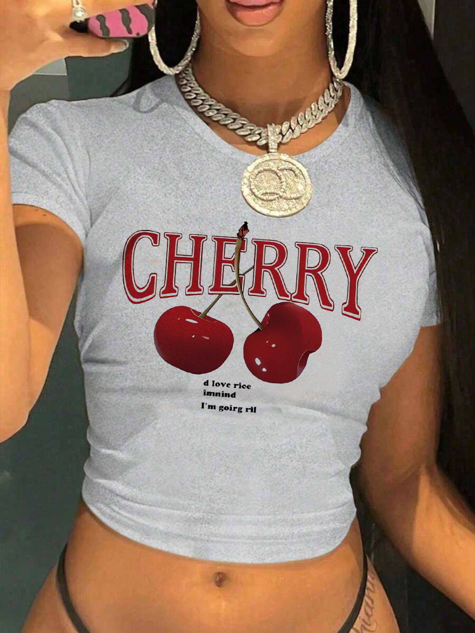 Cherry Print Crop Top for Women - Y2K Style