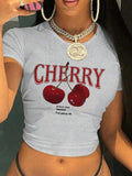 Cherry Print Crop Top for Women - Y2K Style