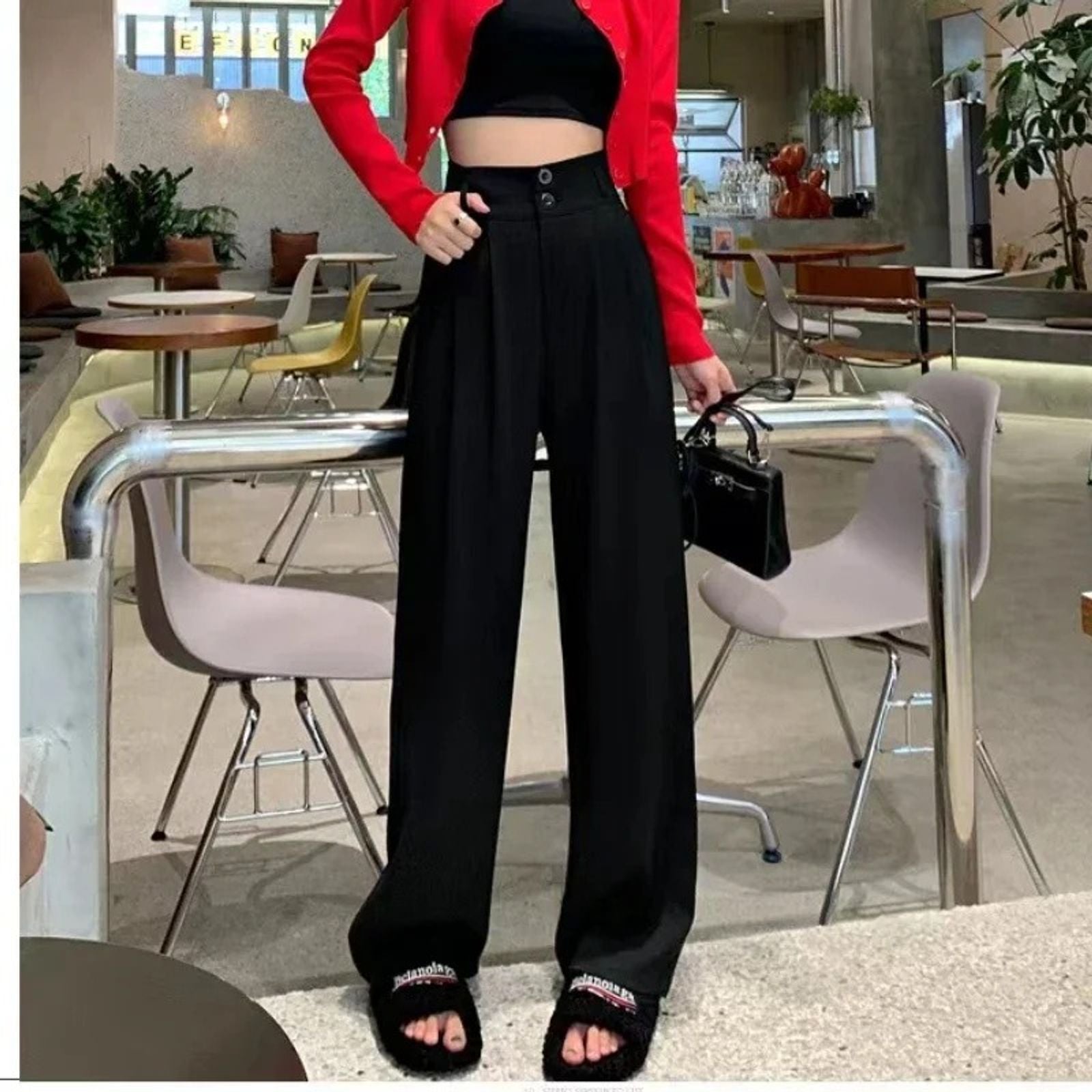 Elegant Wide Leg Pants for Women - High Waist Black Trousers