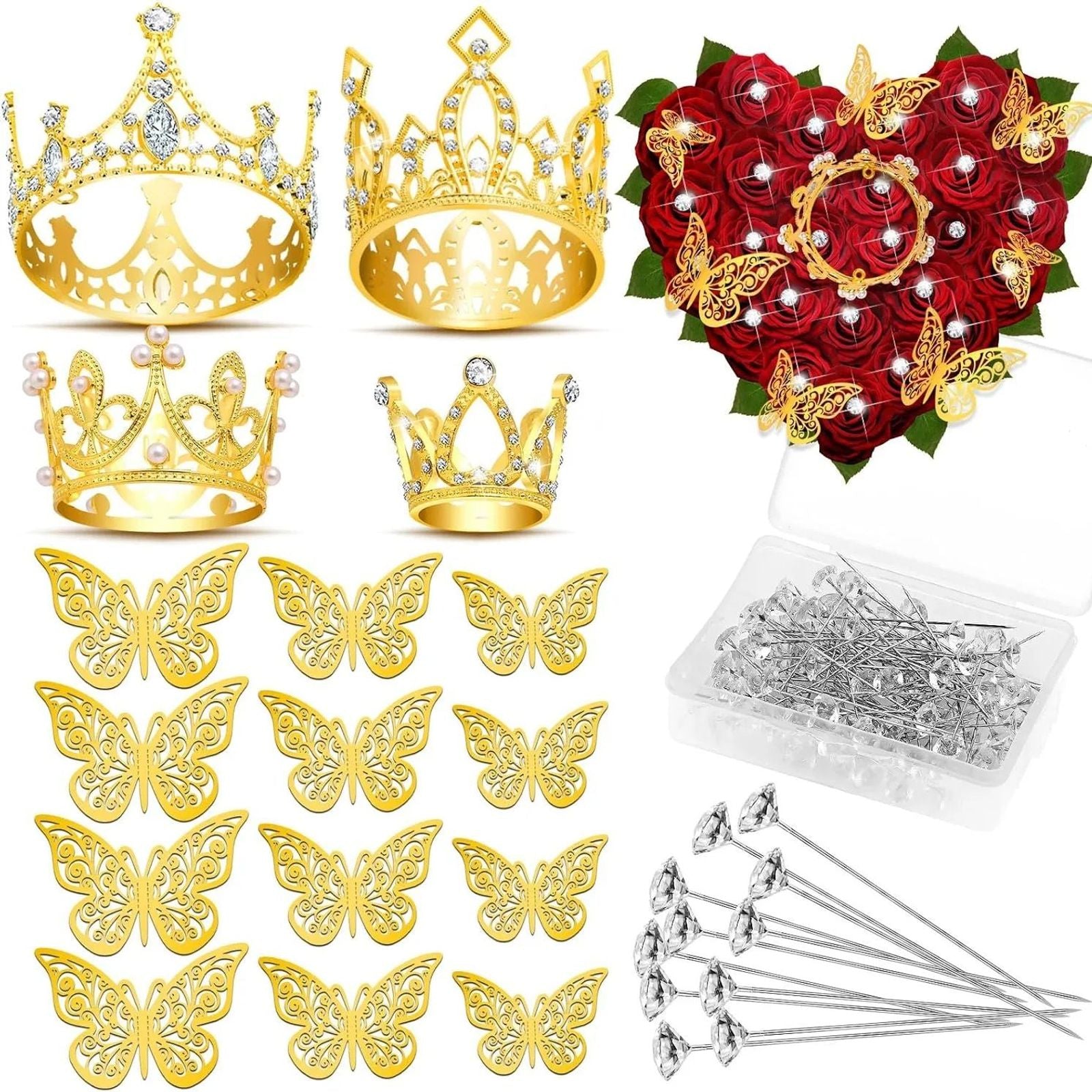 Golden Crown Butterflies Stickers for Valentine's Day