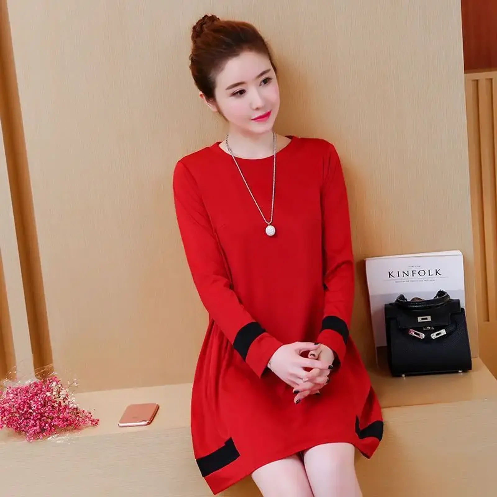 Plus Size Women's Long Sleeve T-Shirt Dress