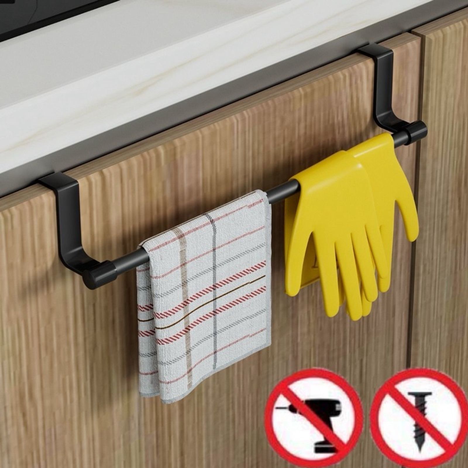 Wall-Mounted Kitchen Cabinet Towel Rack - Space-Saving Holder