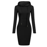 Women’s Hooded Knee-Length Pocket Dress - Casual Warm Sweatshirt