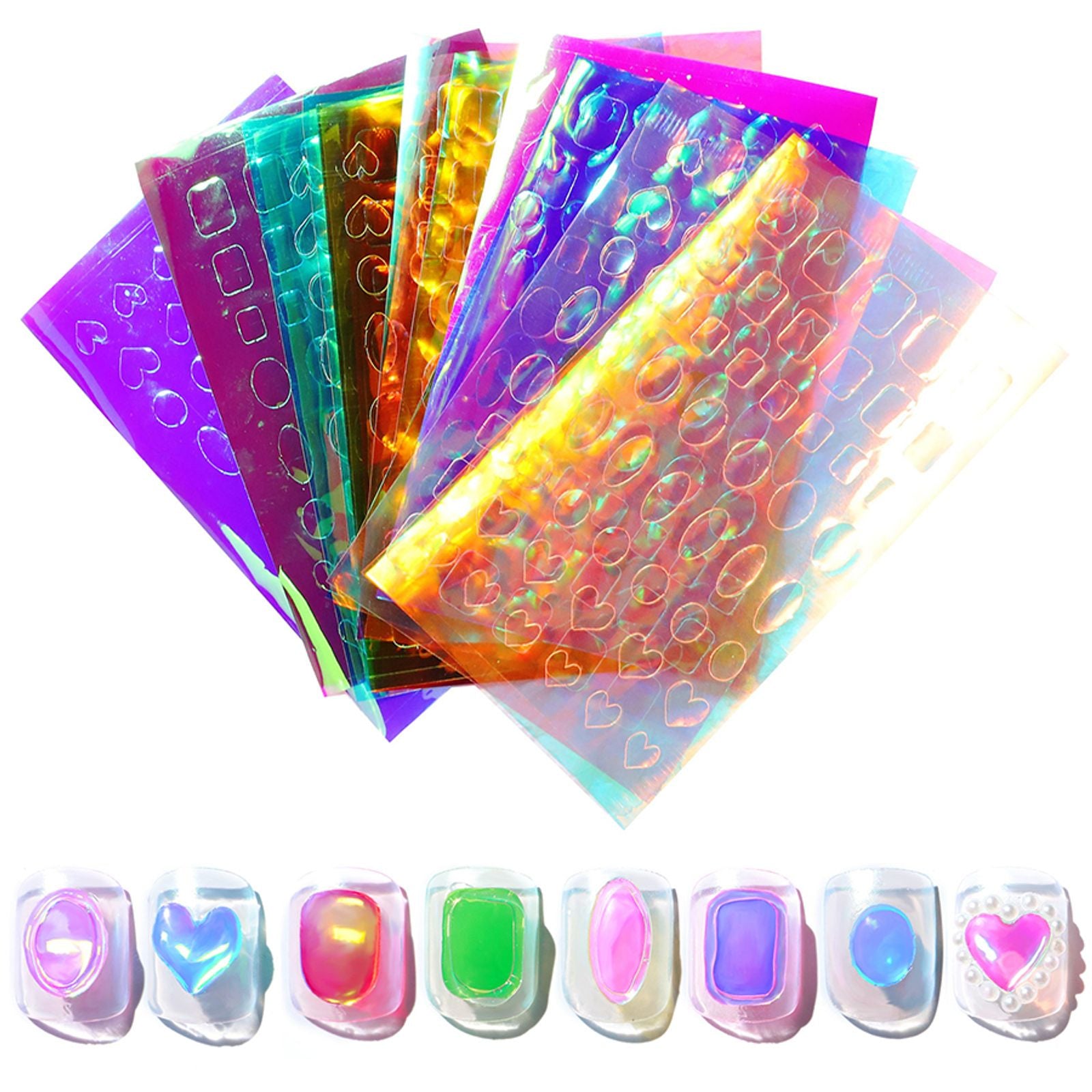 11 Sheets of Aurora Ice Glass Nail Art Stickers