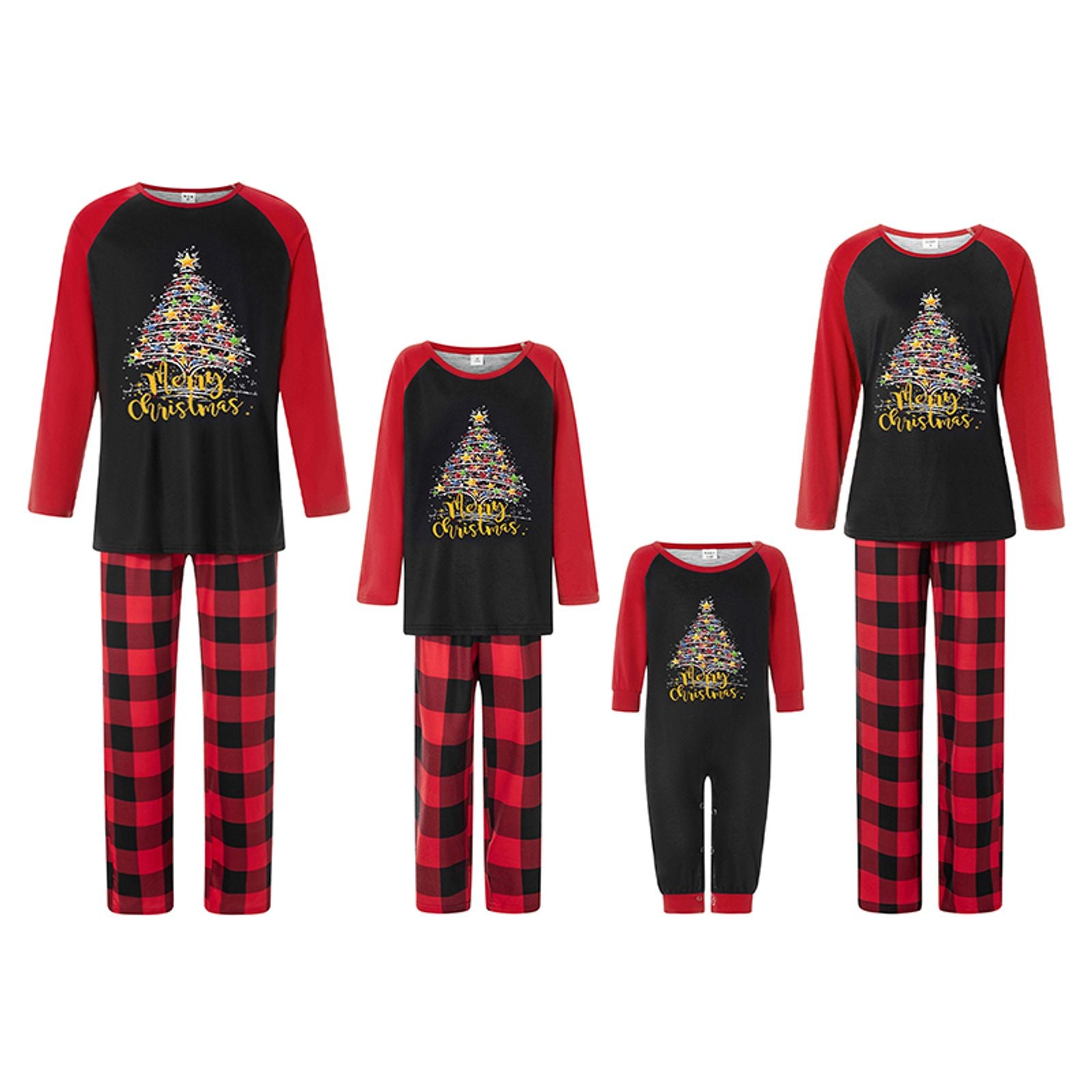 Christmas Family Pajamas Set with Hat and Buffalo Plaid Pants