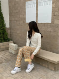 Winter Plaid Wide Leg Pants for Women