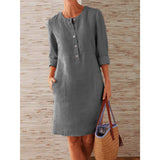 Women's Casual Long Sleeve Cotton Linen Tunic Dress