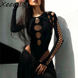 Xeemilo Dot Hollow Out Long Sleeve Bodysuit