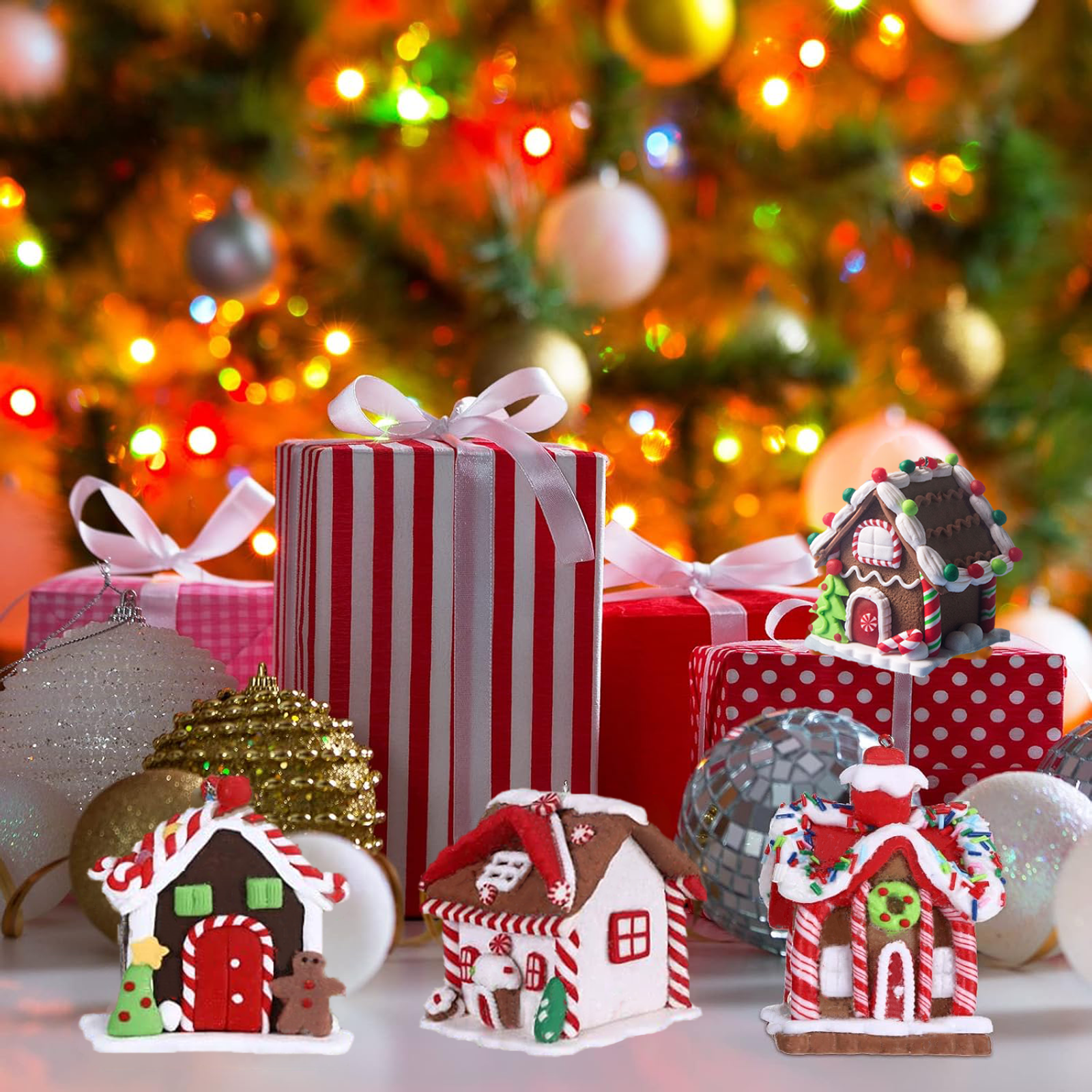 5-Piece Gingerbread House Christmas Ornament Set