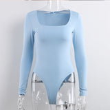 Long Sleeve Square-Cut Collar Bodycon Bodysuit