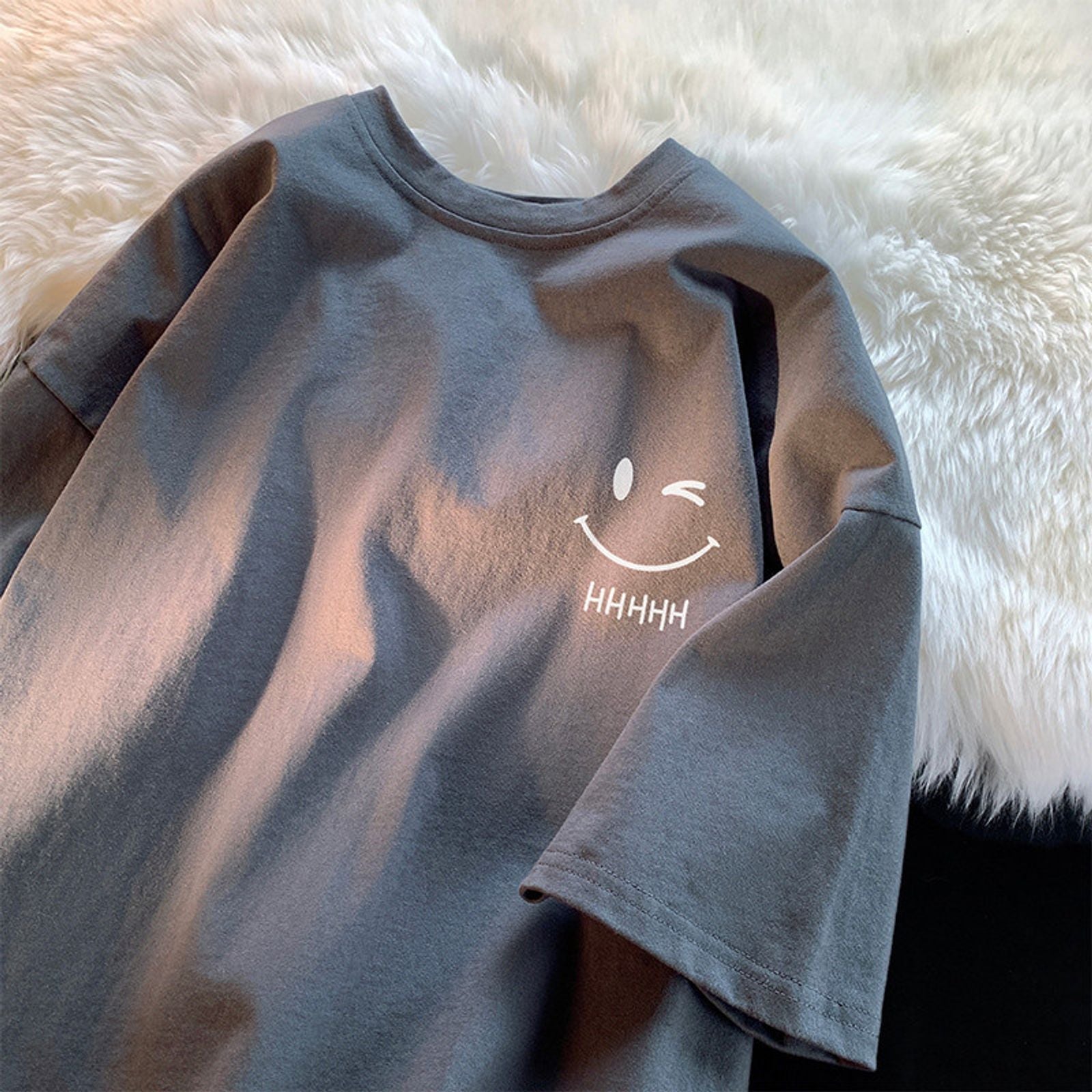 Funny Smiling Face Couple Short Sleeve T-Shirt