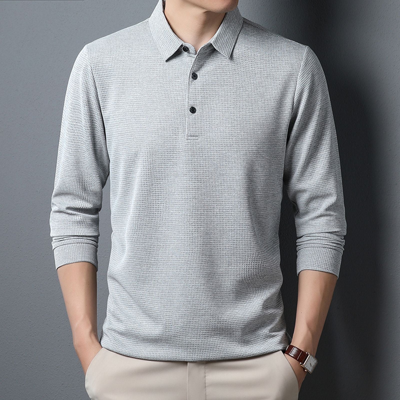 Men's Long Sleeve Business Casual Polo Shirt