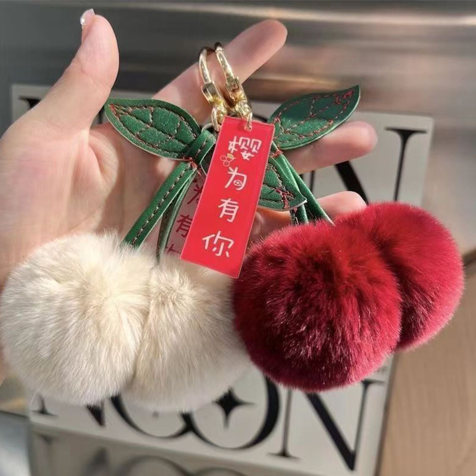 Cute Soft Fluffy Red Rabbit Fur Ball Keychain