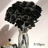 Artificial Black Roses - Long Stem Fake Flowers for Decor