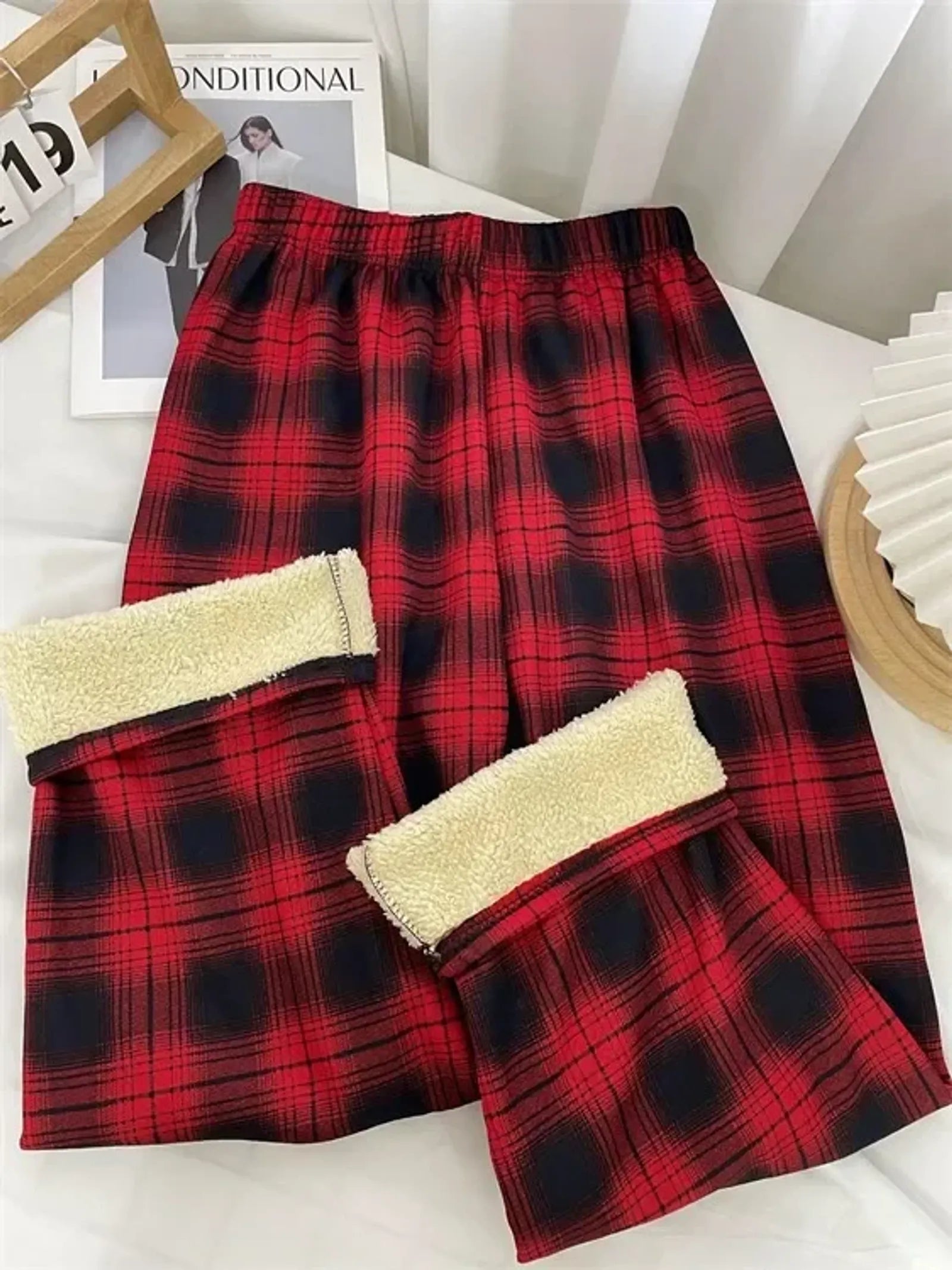Winter Plaid Wide Leg Pants for Women