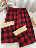 Winter Plaid Wide Leg Pants for Women