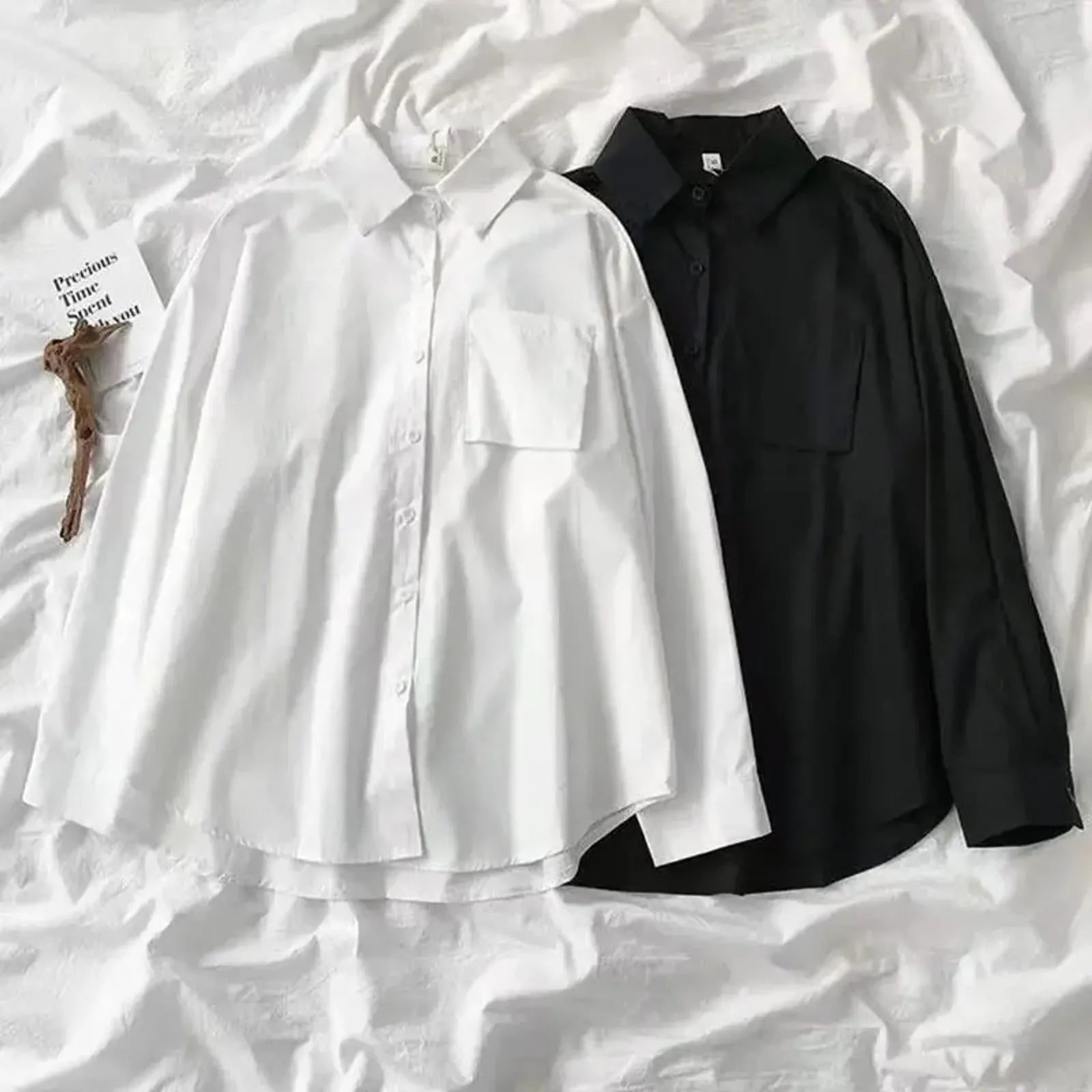 Japanese Style Oversized Long Sleeve White Shirt for Women
