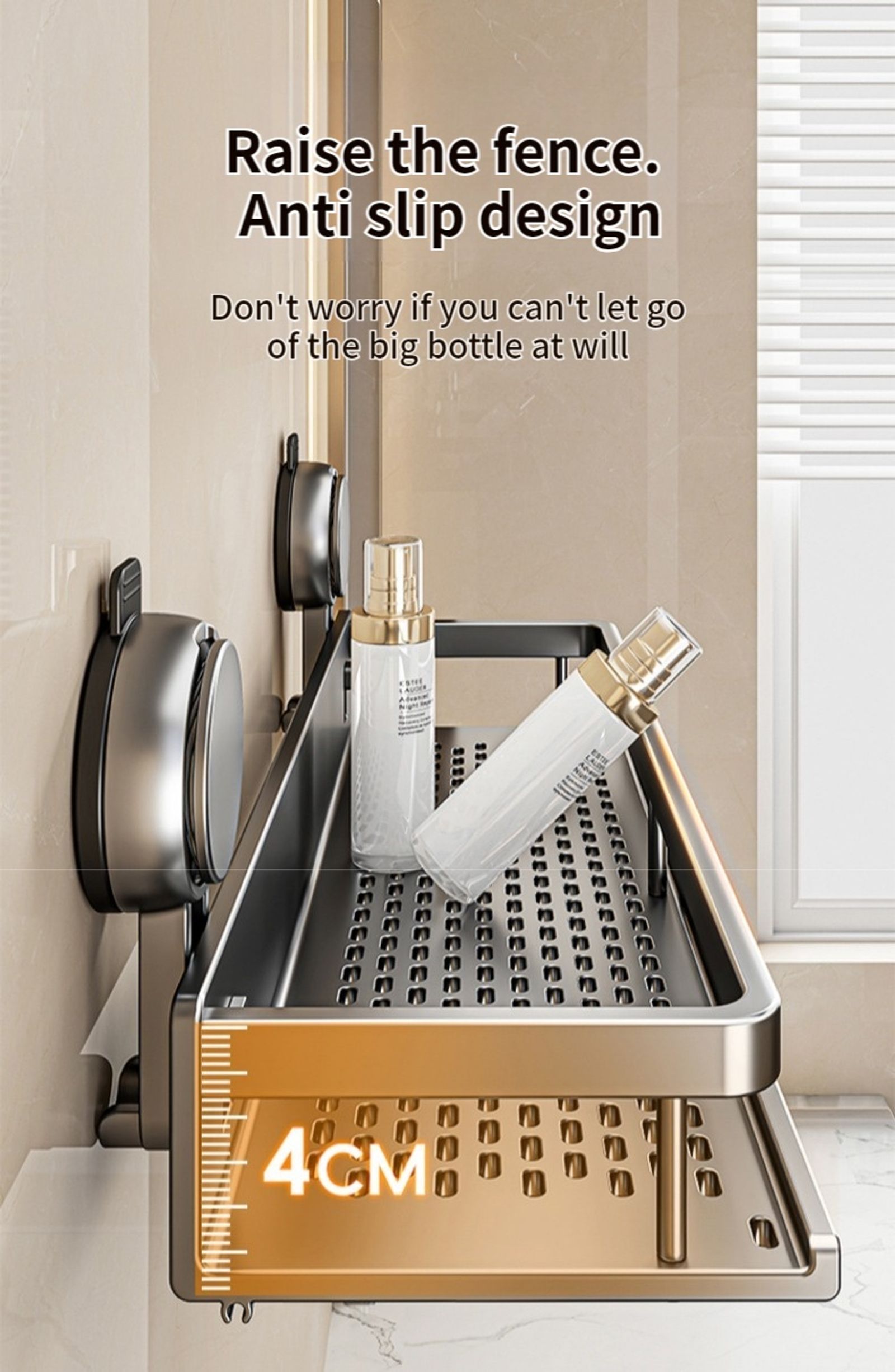 No Drill Suction Cup Bathroom Organizer Rack