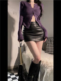 High Waist Leather Mini Skirt in Black and Wine Red