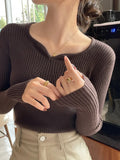 Chic V-Neck Knitted Ribbed Sweater for Women