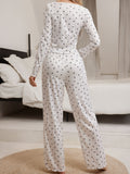 Cute Bowknot Print Lettuce Trim Pajama Set