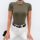 Casual Basic Black and White Short Sleeve Bodysuit for Women