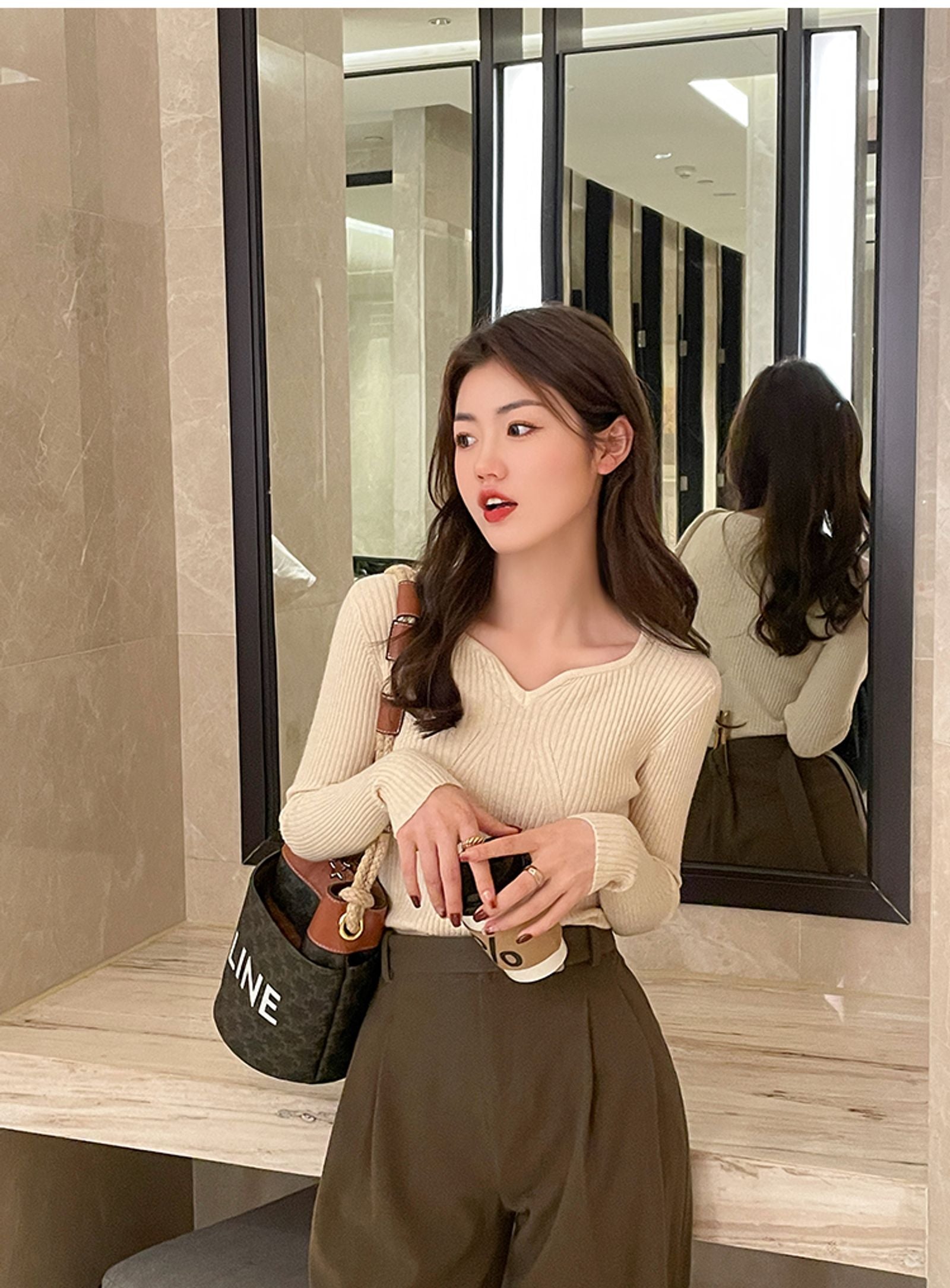 Chic V-Neck Knitted Ribbed Sweater for Women